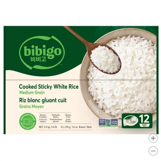 Bibigo Cooked Sticky White Rice Bowls, 12 × 210 g