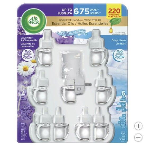 Air Wick Scented Oil Plug-in Crisp Linen and Lavender &amp; Chamomile, 1 Warmer &amp; 9 Refills