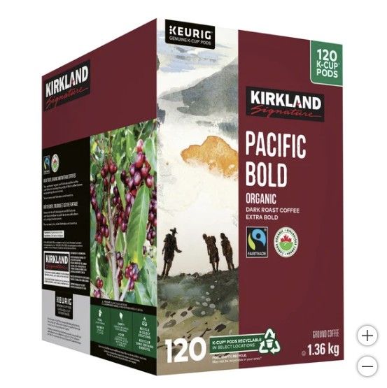 Kirkland Signature Organic Pacific Bold Fair Trade Coffee K-Cup Pods, 120-count