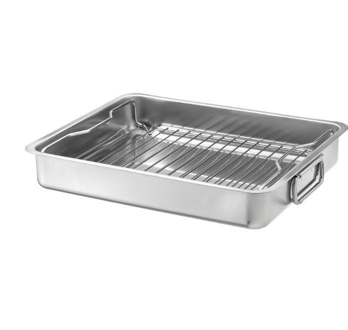 KONCIS Roasting pan with grill rack, stainless steel, 40x32 cm (16x13 &quot;)
