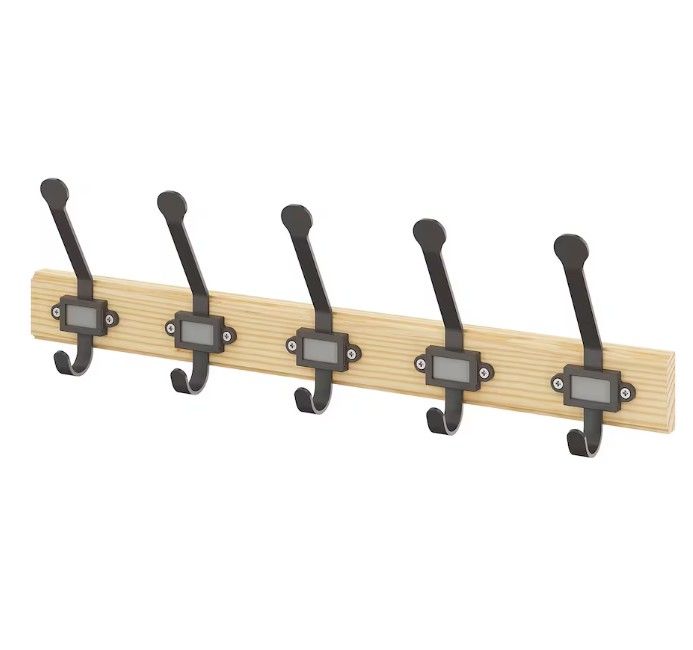 KARTOTEK Rack with 5 hooks, pine/gray