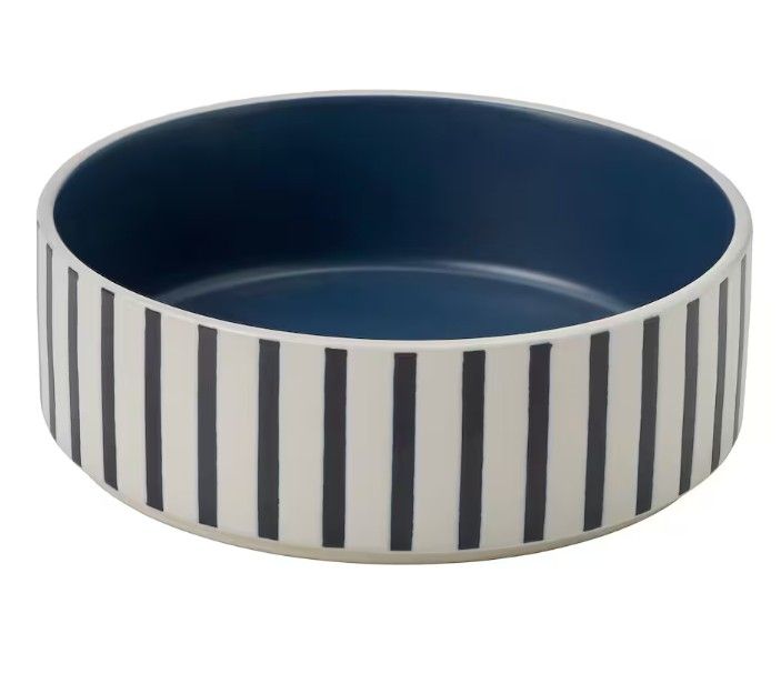 UTSÅDD Pet bowl, stripe pattern black-blue/dark blue, 15 cm (6 &quot;)