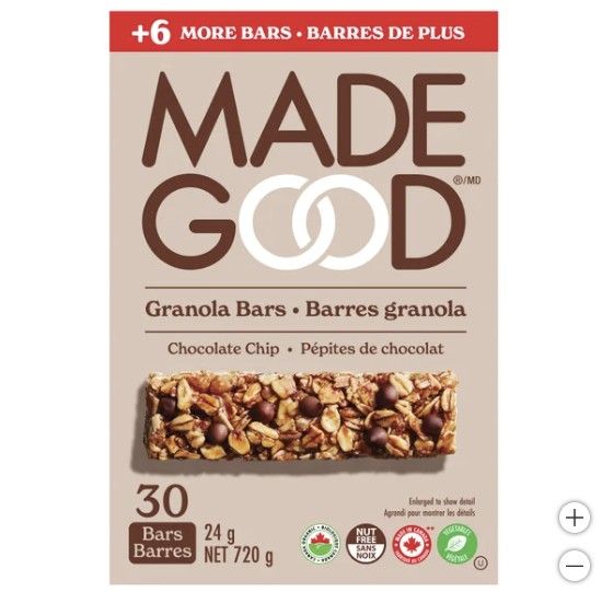 MadeGood Chocolate Chip Granola Bars, 30 × 24 g