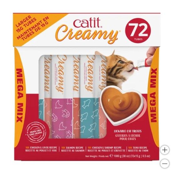 Catit Creamy Lickable Treats, Mega Mix of 72 x 15g Tubes