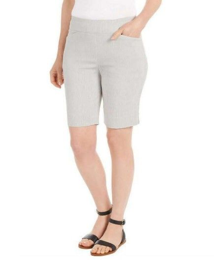 Hilary Radley Ladies&#39; Bermuda Pull-On Short, Color: Off White/Gray Striped, Size: 8