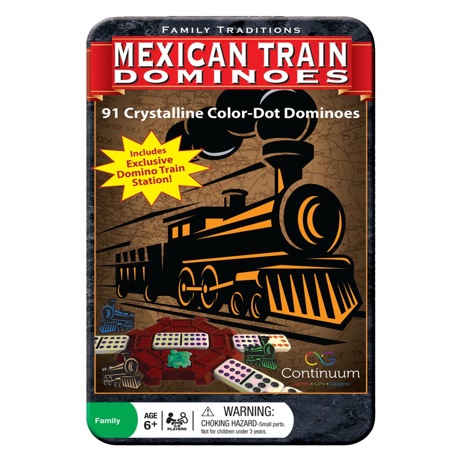 Family Traditions Mexican Train Dominoes Tin
