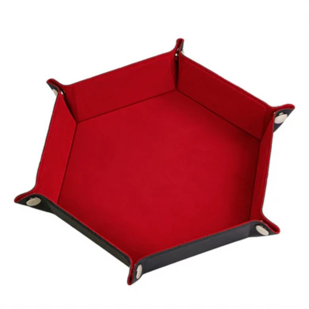 Leather and Velvet Dice Tray - Red Hex