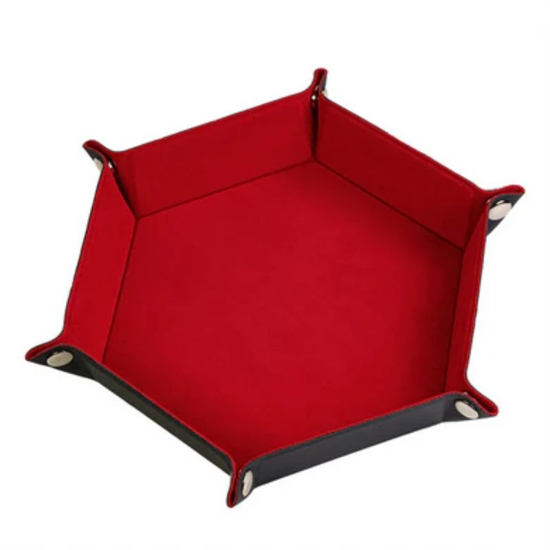 Leather and Velvet Dice Tray - Red Hex