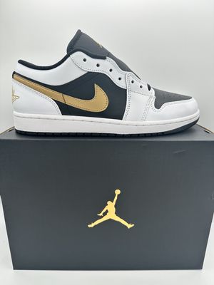 Jordan 1 Low - White Black Metallic Gold Swoosh