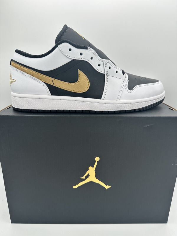 Jordan 1 Low - White Black Metallic Gold Swoosh