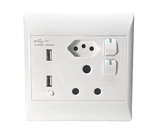 S-TEC Wall Mains Socket1x16A 1xBrazil 2xUSB 4x4
