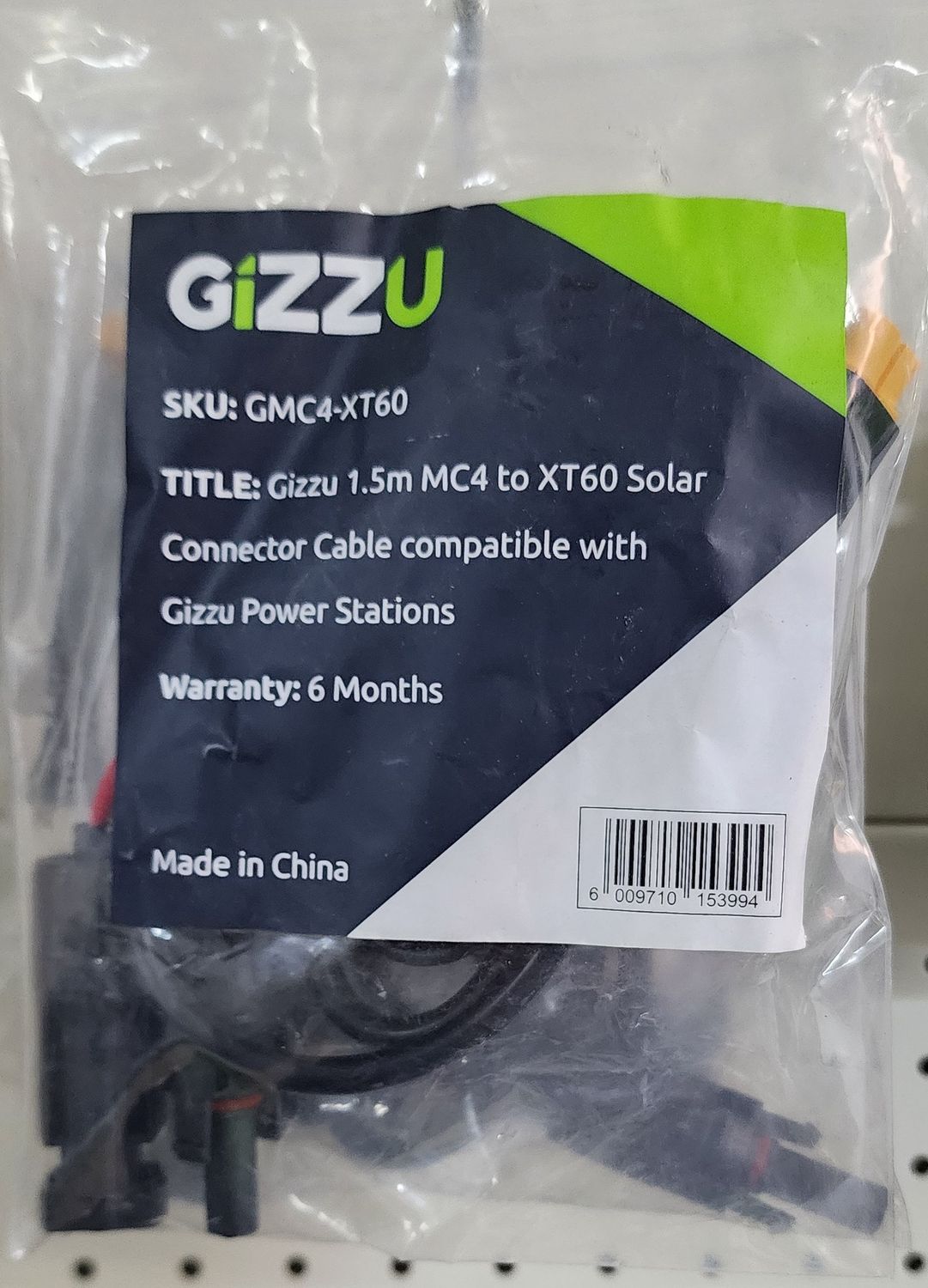 Gizzu MC4 to XT60 connector from Gizzu to Solar Panel 1.5m