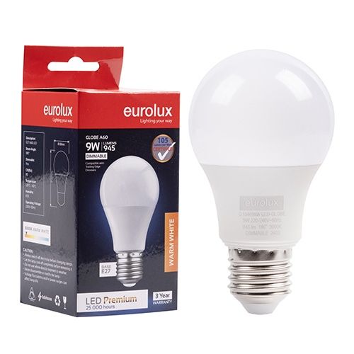A60 Premium 9w LED E27 3000K Dimmable WW