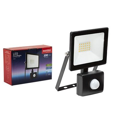 LED 20w Floodlight &amp; Sensor Black 4000K