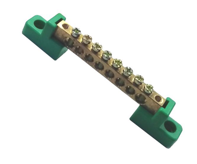 EARTH BRASS BAR TERMINAL UNINSULATED 8-POLE GREEN