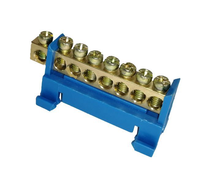 NEUTRAL BAR BLUE 8WAY DIN-RAIL MOUNT
