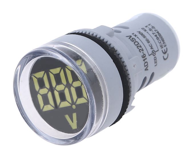 VOLTMETER PILOT LIGHT ROUND WHITE 15-500VAC