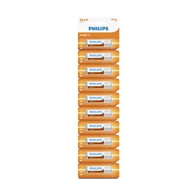 Philips Longlife Zinc AA Batteries 1.5V 10 Blister - Tear off card