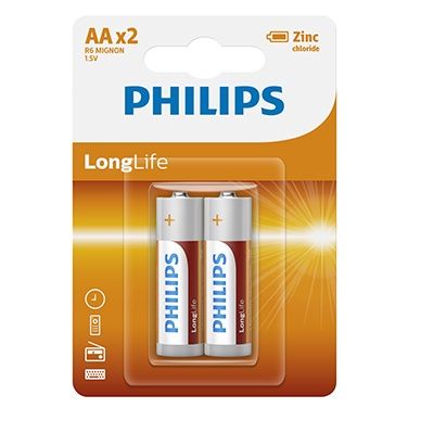 Philips Longlife Zinc AA Batteries 1.5V 2 Pack