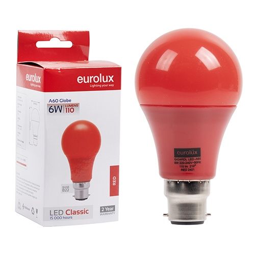 A60 Coloured Classic 6w LED B22 Red N