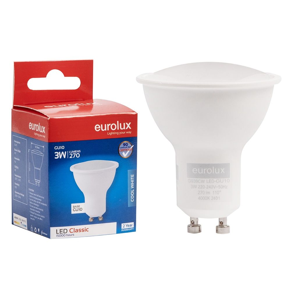 GU10 Classic Frosted Lens 3w LED 4000K