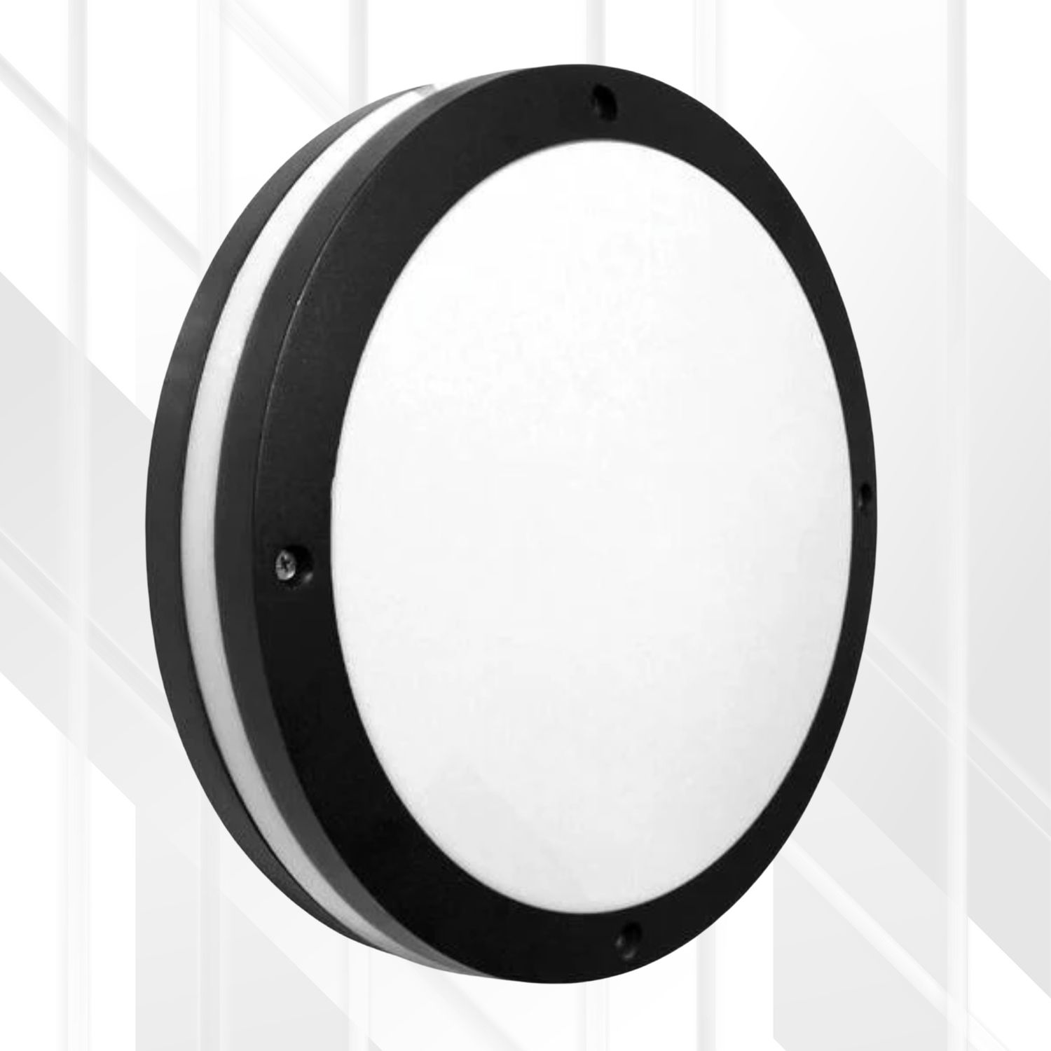 12W LED Round Bulkhead Fitting with Halo Accent, Colour: Black