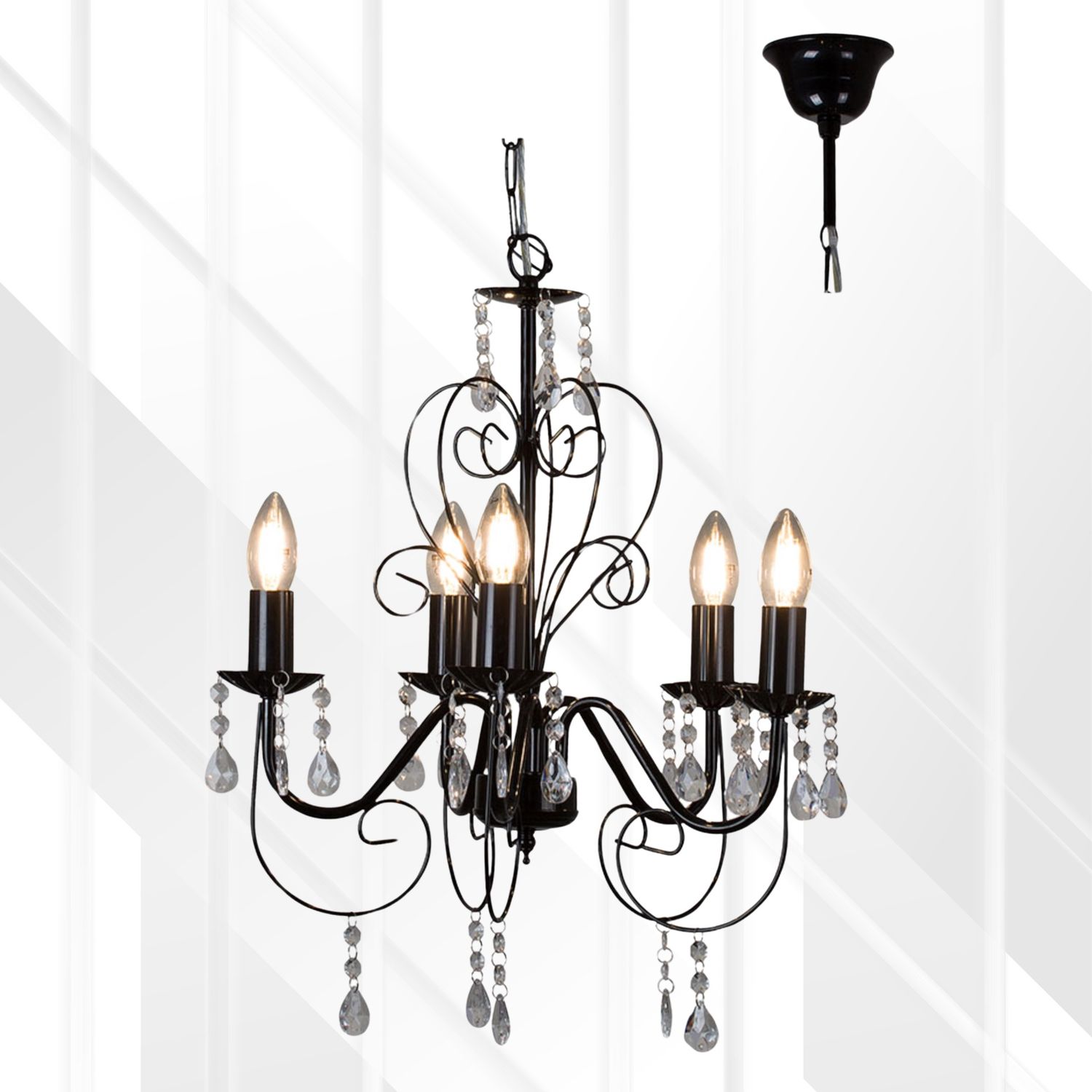 Cleo 5 Lantern Chandelier 420mm E14, Color: BLACK