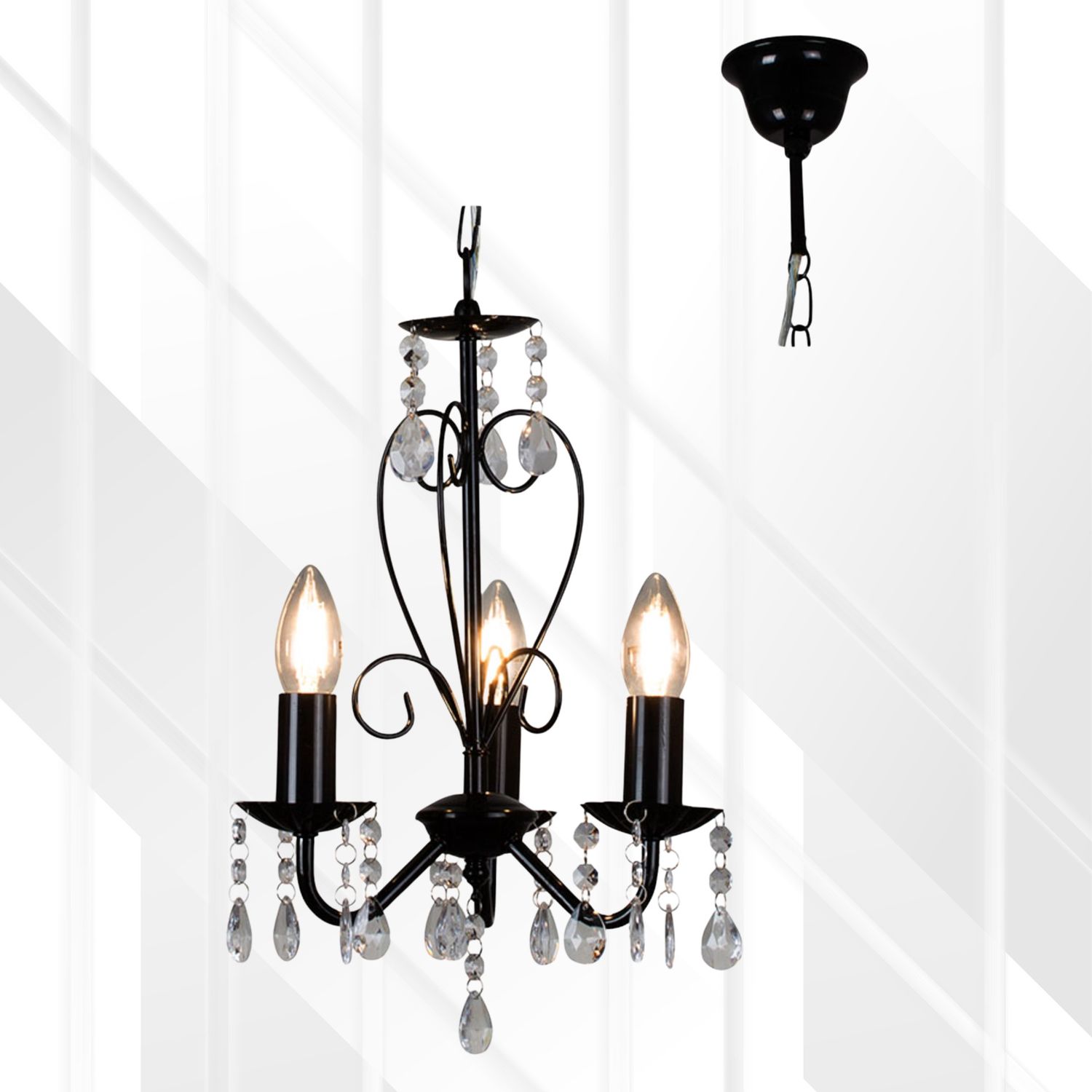 Cleo 3 Lantern Chandelier 255mm E14, Color: BLACK