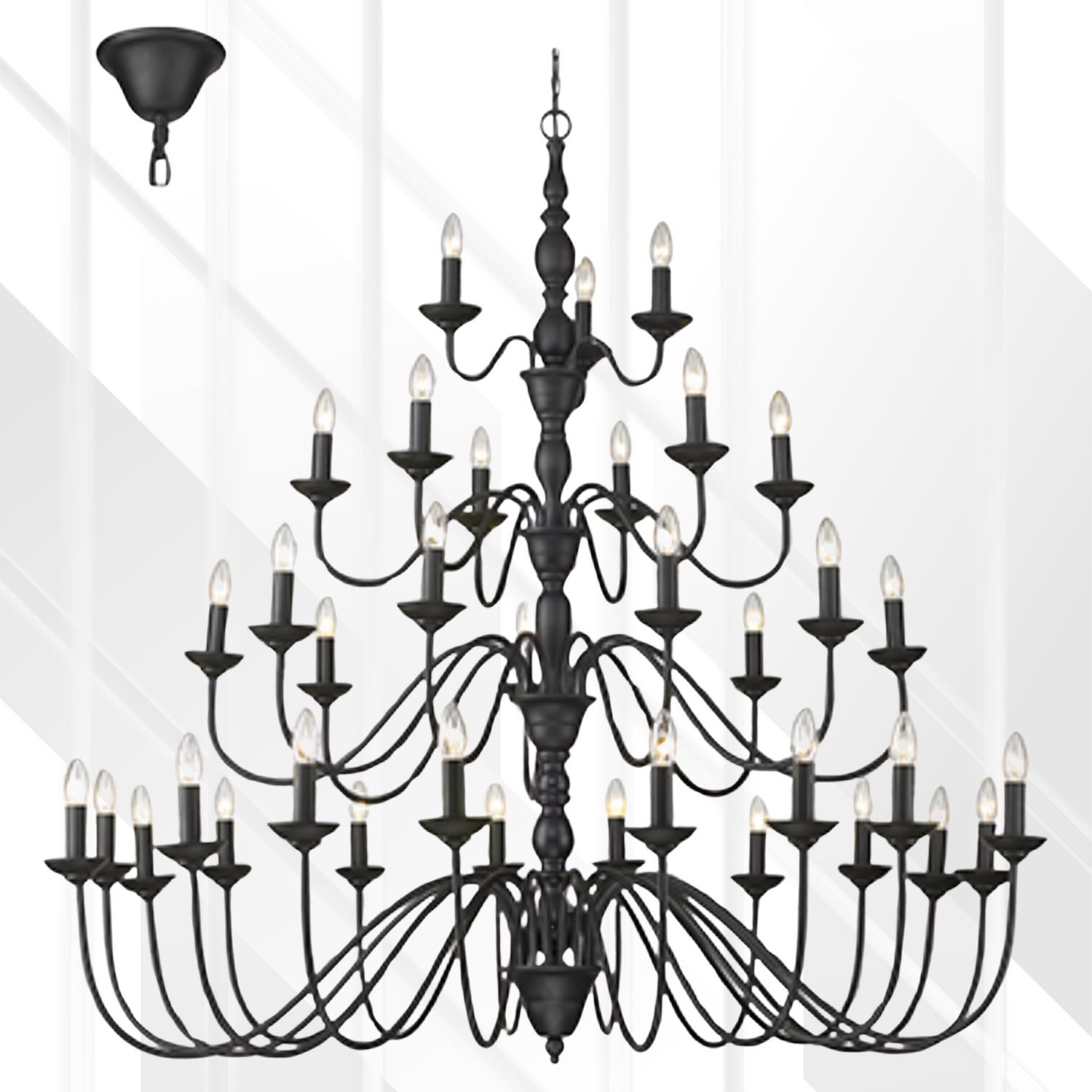 36 Lantern Chandelier 1400mm Black E14 36x40W
