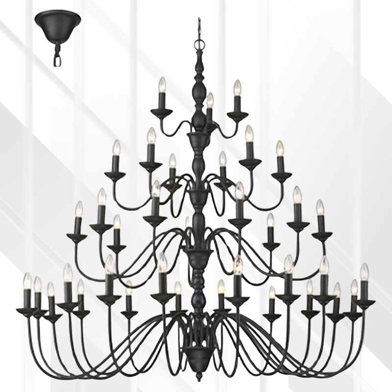 36 Lantern Chandelier 1400mm Black E14 36x40W