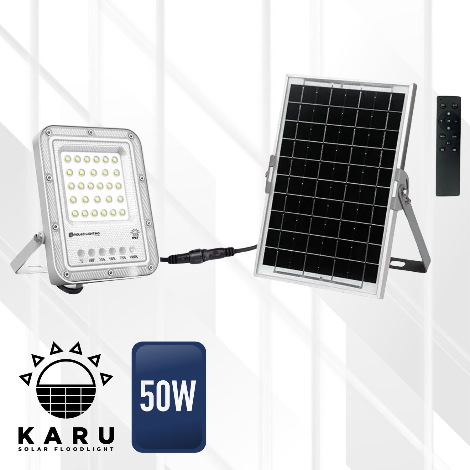 KARU Solar Floodlight 6000K IP65 Range, Size: 50W W/O Motion Sensor