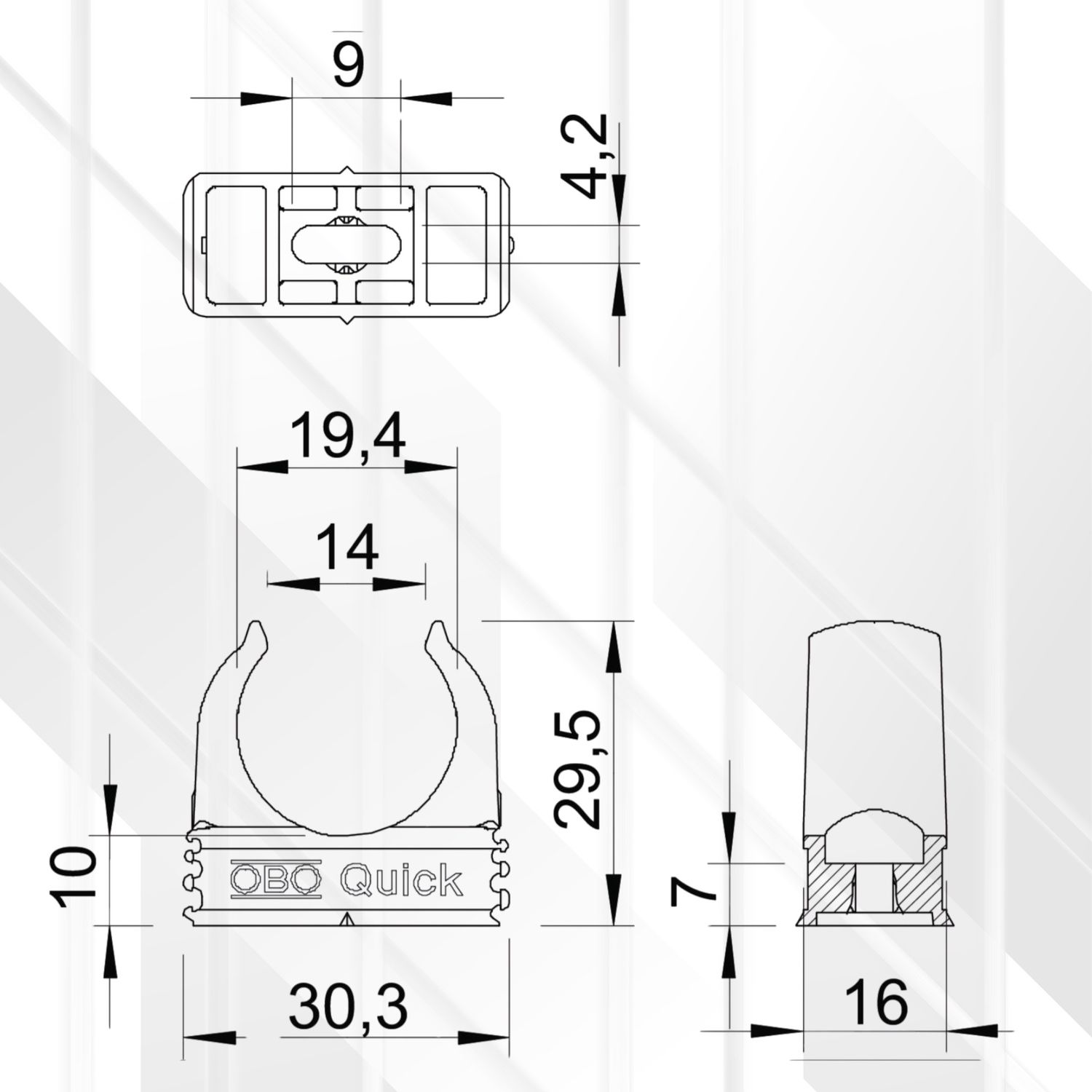 OBO Conduit Quick Clip Grey, Size: M20