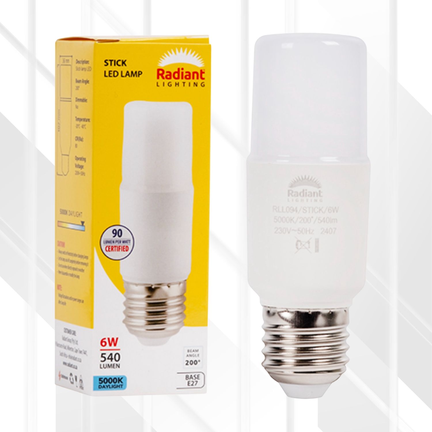 Stick Lamp Frosted T36 6W LED E27 5000K