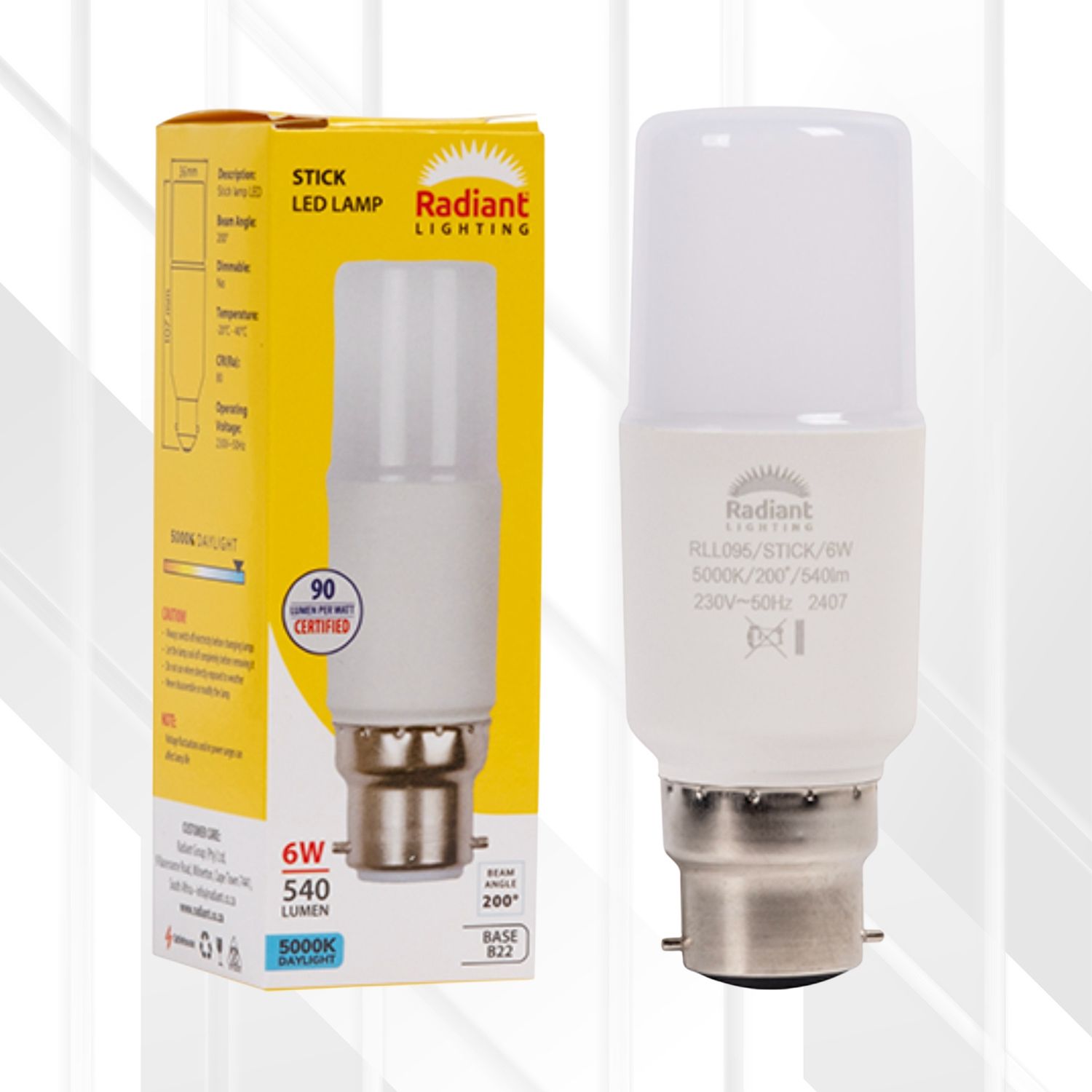 Stick Lamp Frosted T36 6W LED B22 5000K