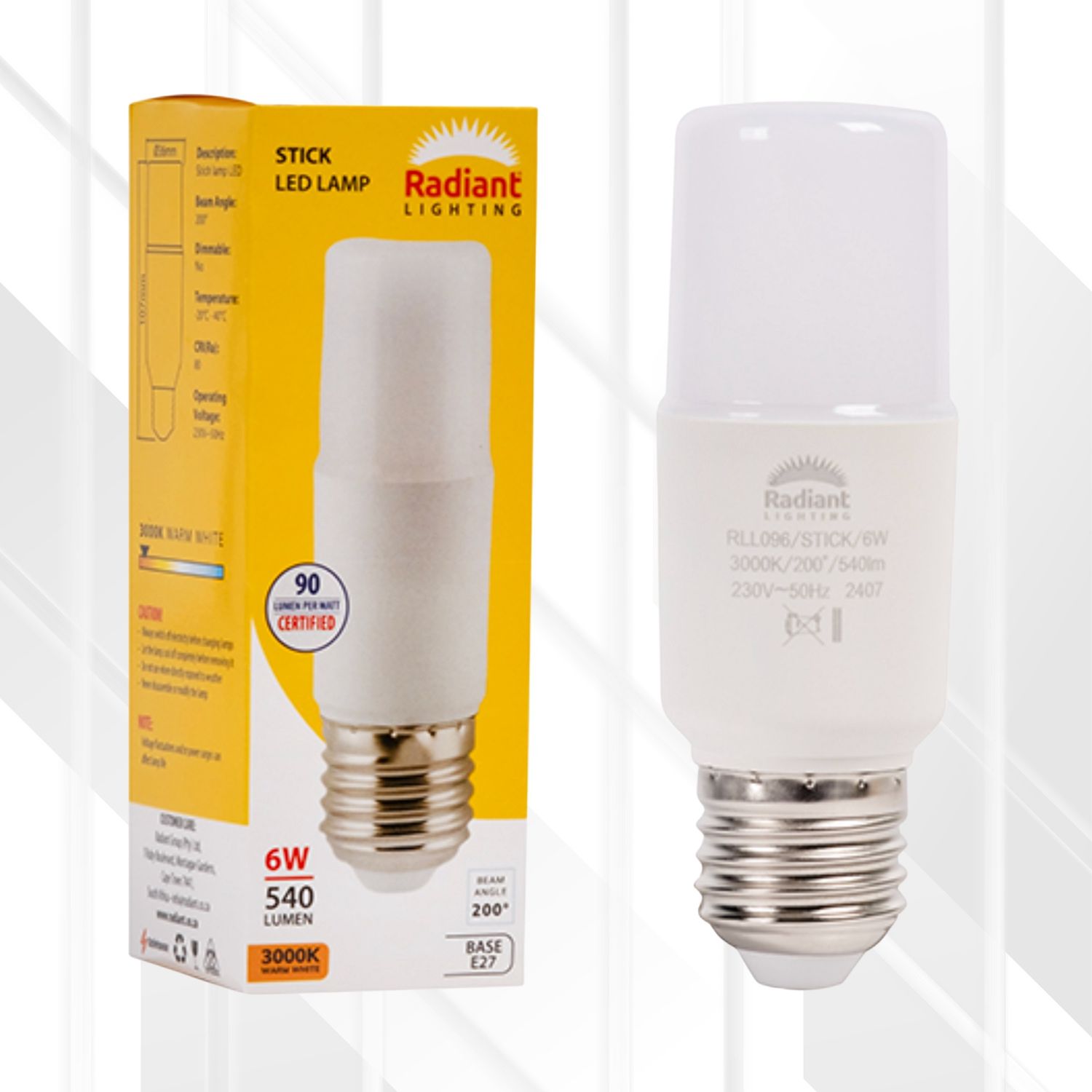 Stick Lamp Frosted T36 6W LED E27 3000K