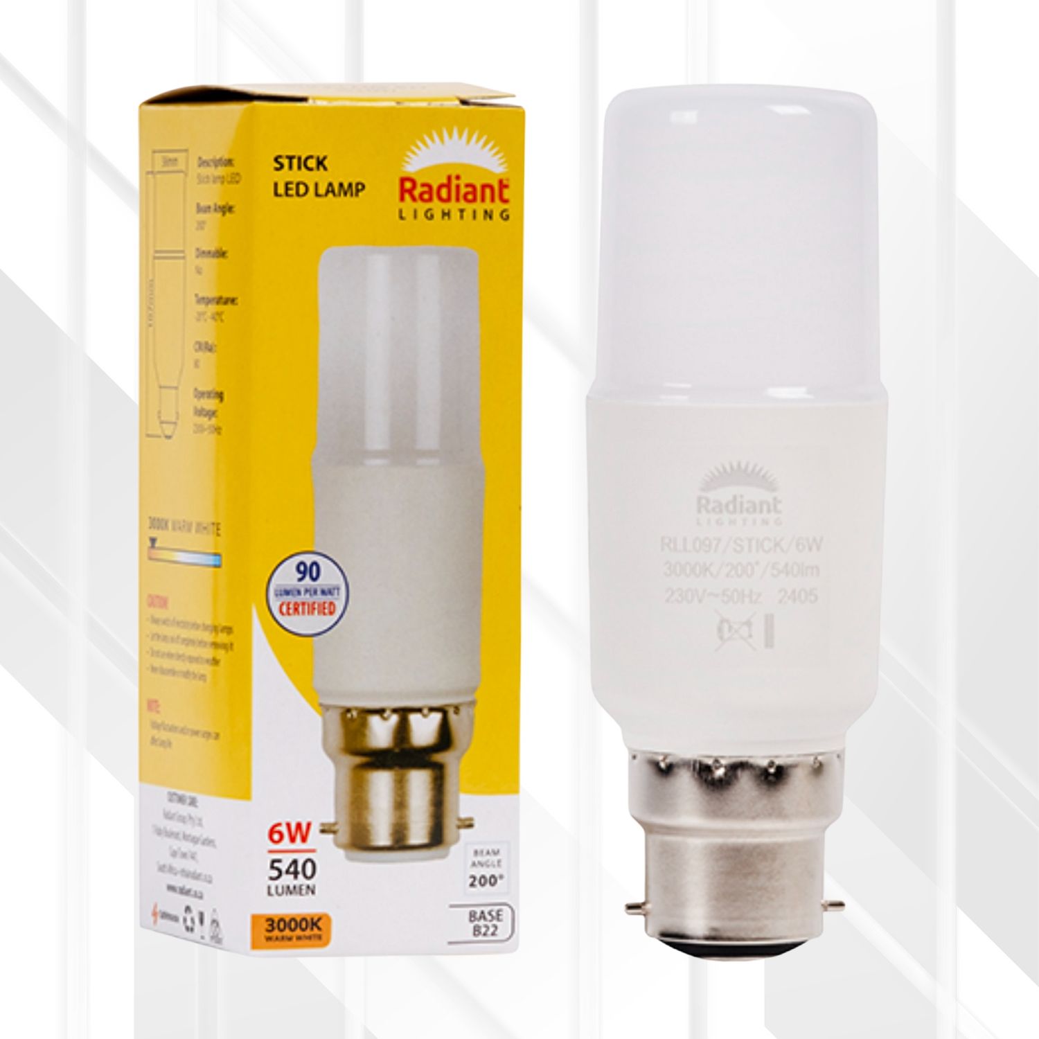 Stick Lamp Frosted T30 6W LED B22 3000K