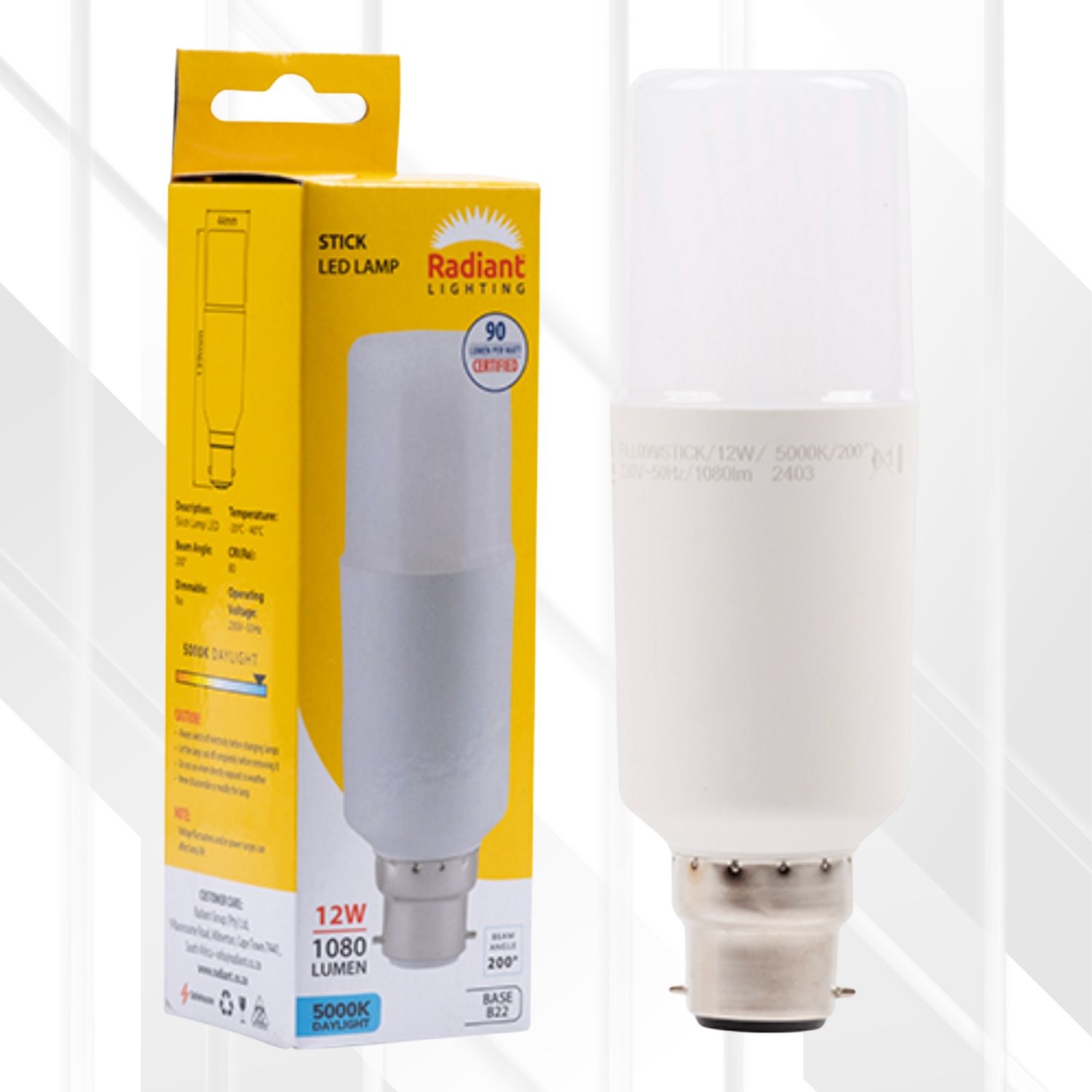 Stick Lamp Frosted T44 12W LED B22 5000K