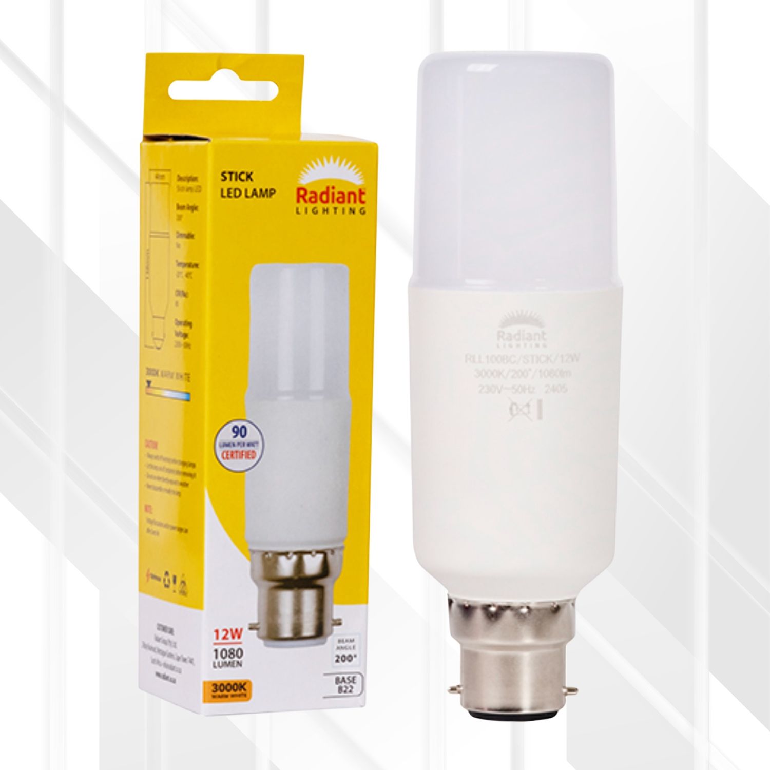 Stick Lamp Frosted T44 12W LED B22 3000K