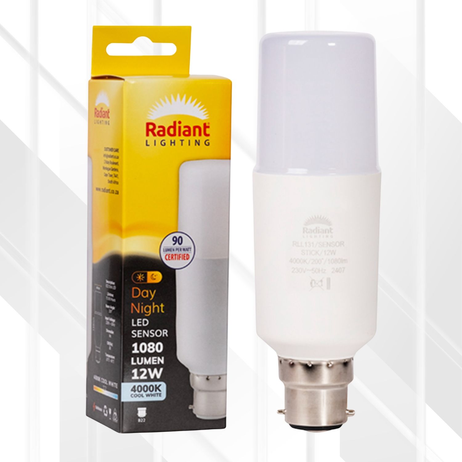 Stick Lamp T44 Day/Night Sensor 12W LED B22 4000K