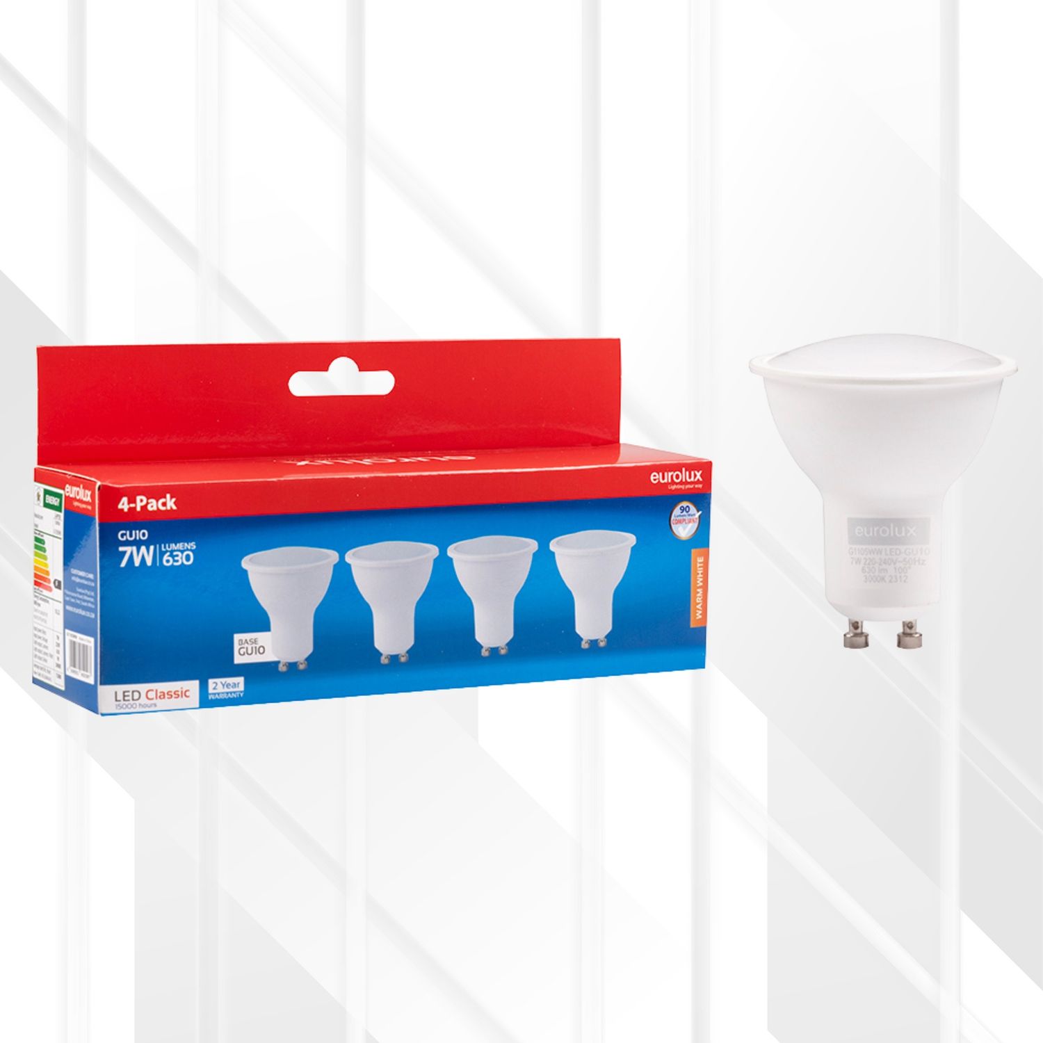 GU10 Classic Frosted Lens 7W LED 4 Pack, Colour Temperature: 3000K (Warm White)