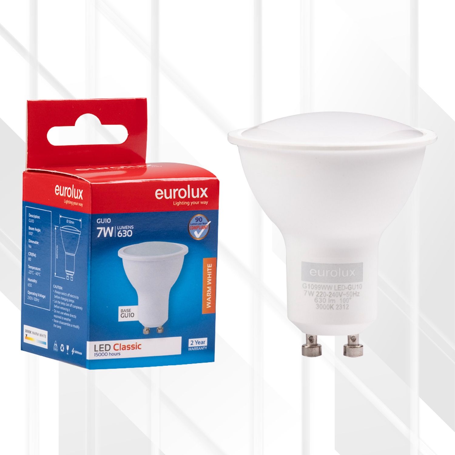 GU10 Classic Frosted Lens 7W LED, Colour Temperature: 3000K (Warm White)