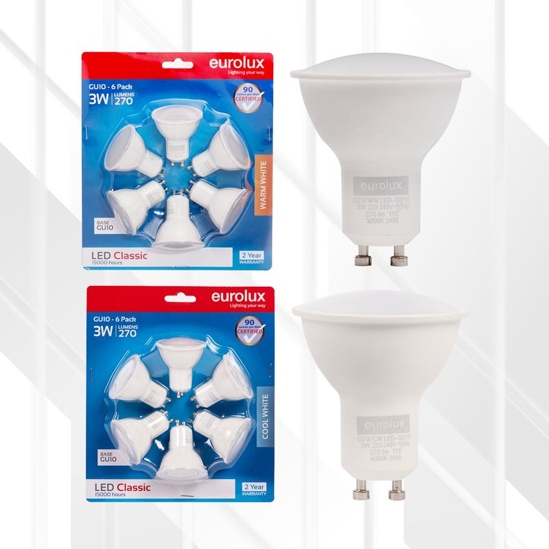 GU10 Classic Frosted Lens 3W LED 6-Pack
