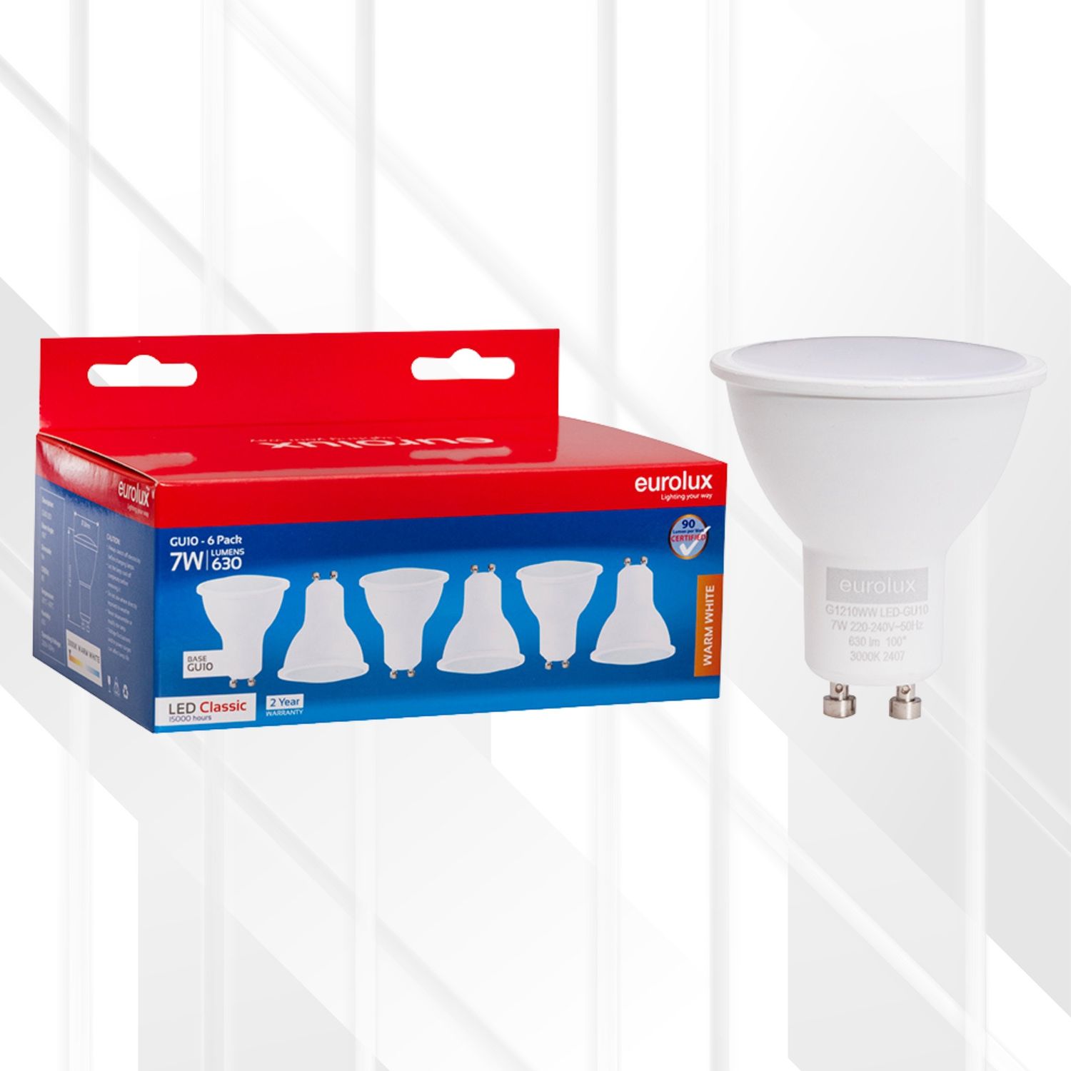 GU10 Classic 7W LED 6-Pack, Colour Temperature: 3000K (Warm White)