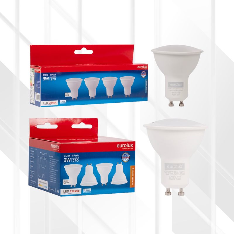 GU10 Classic Frosted Lens 3W LED 4-Pack