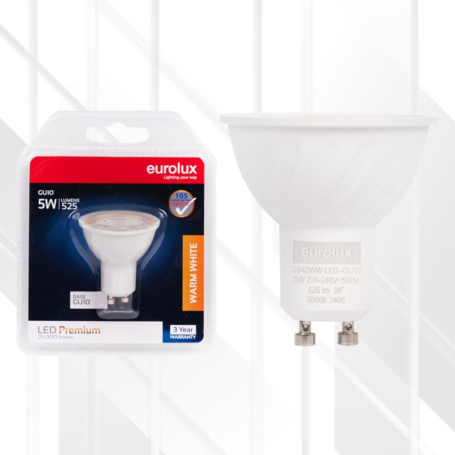 GU10 Classic Clear Lens 5W LED, Colour Temperature: 3000K (Warm White)