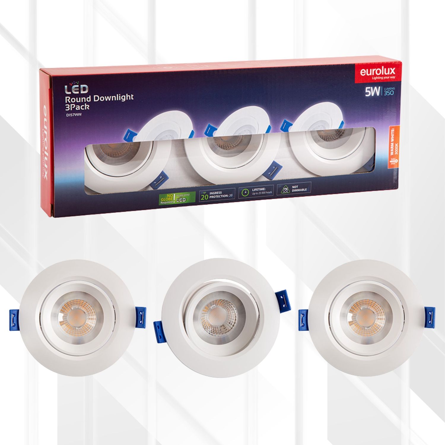 Downlight Round LED 5W INT 3-Pack, Colour Temperature: 3000K (Warm White)