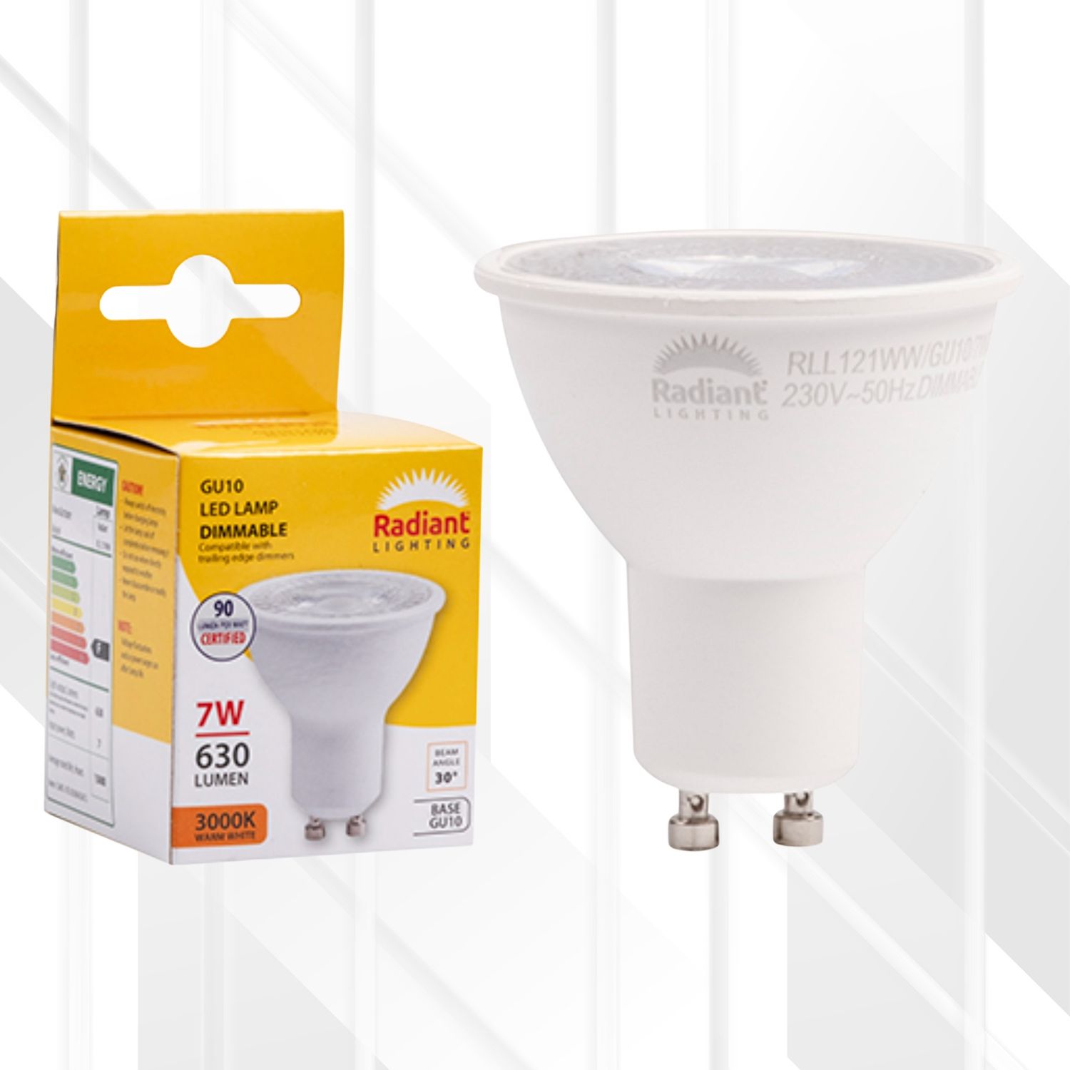 GU10 Clear Lens 7W LED Dimmable, Colour Temperature: 3000K (Warm White)