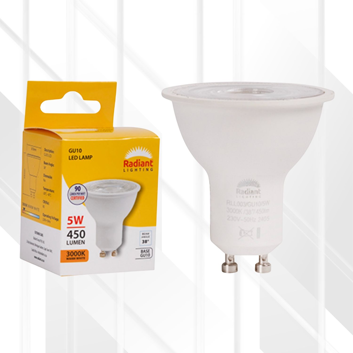 GU10 Clear Lens 5W LED, Colour Temperature: 3000K (Warm White)