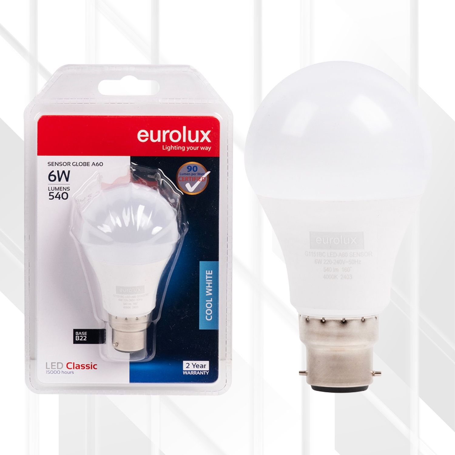 A60 Classic Day/Night Sensor LED B22 4000K, Size: 6W