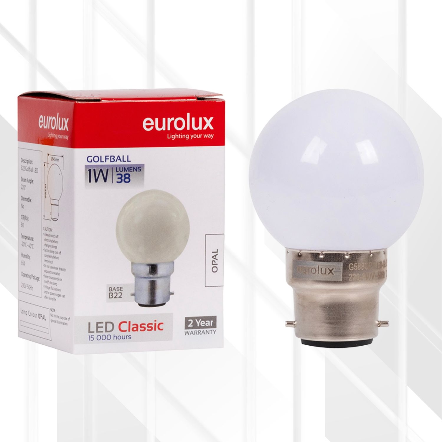 Golfball Coloured Classic 1W LED B22, Colour: Opal
